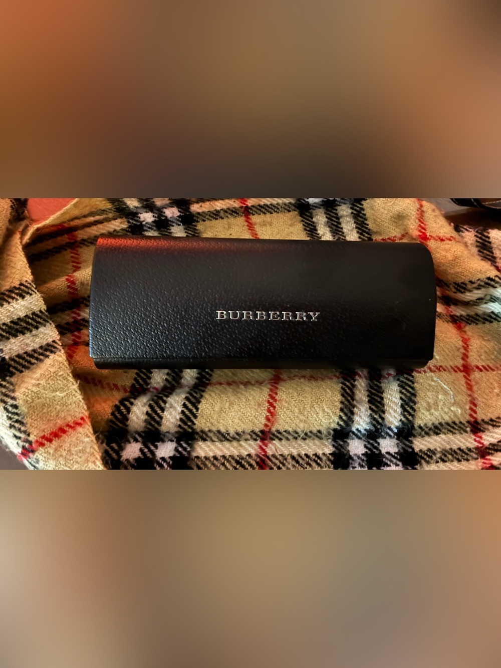 Burberry Black Leather Glasses Case with Silver Logo